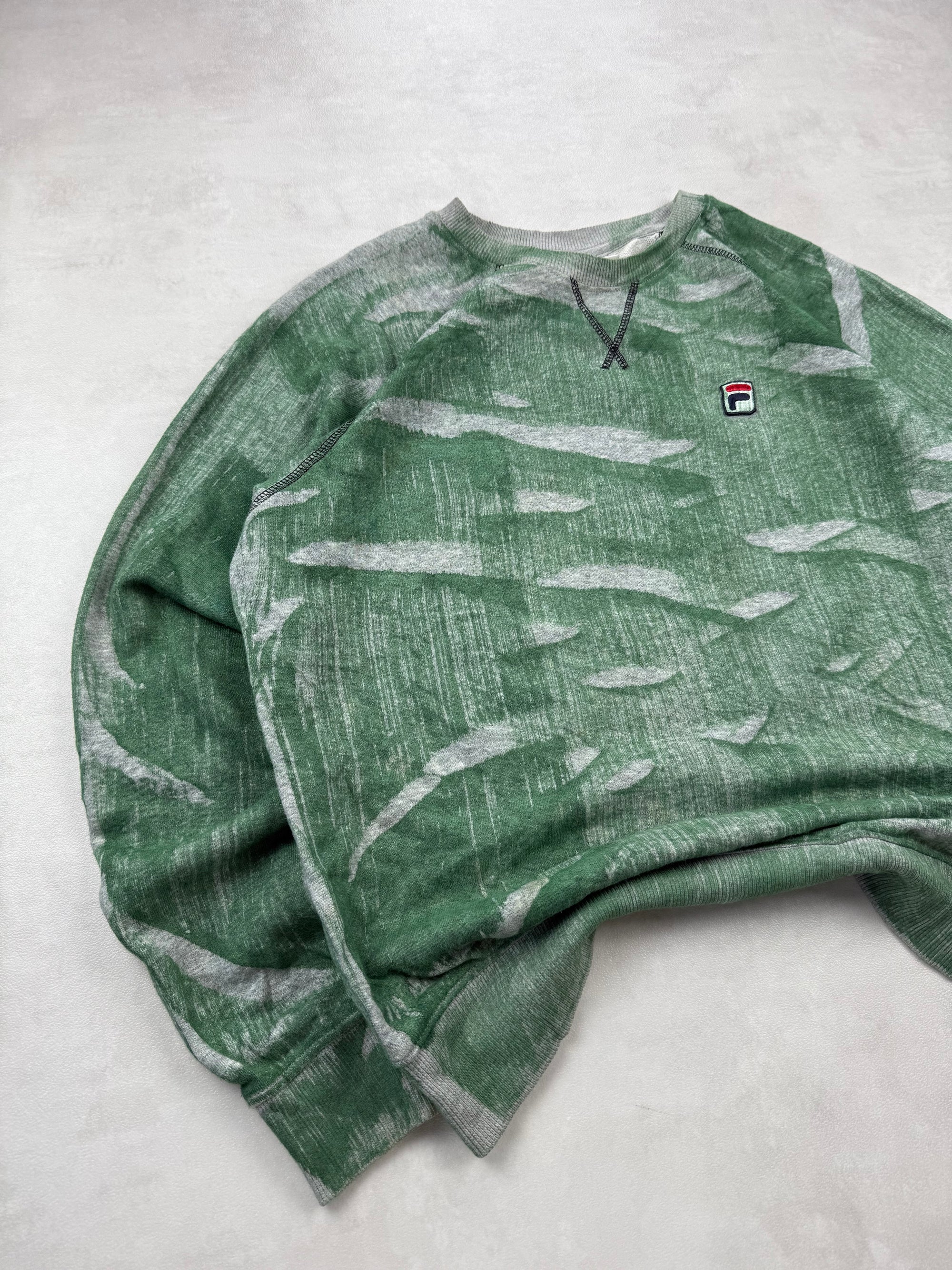 Sweat FILA Motif Abstrait Vert & Gris Tie & Dye - Taille M
