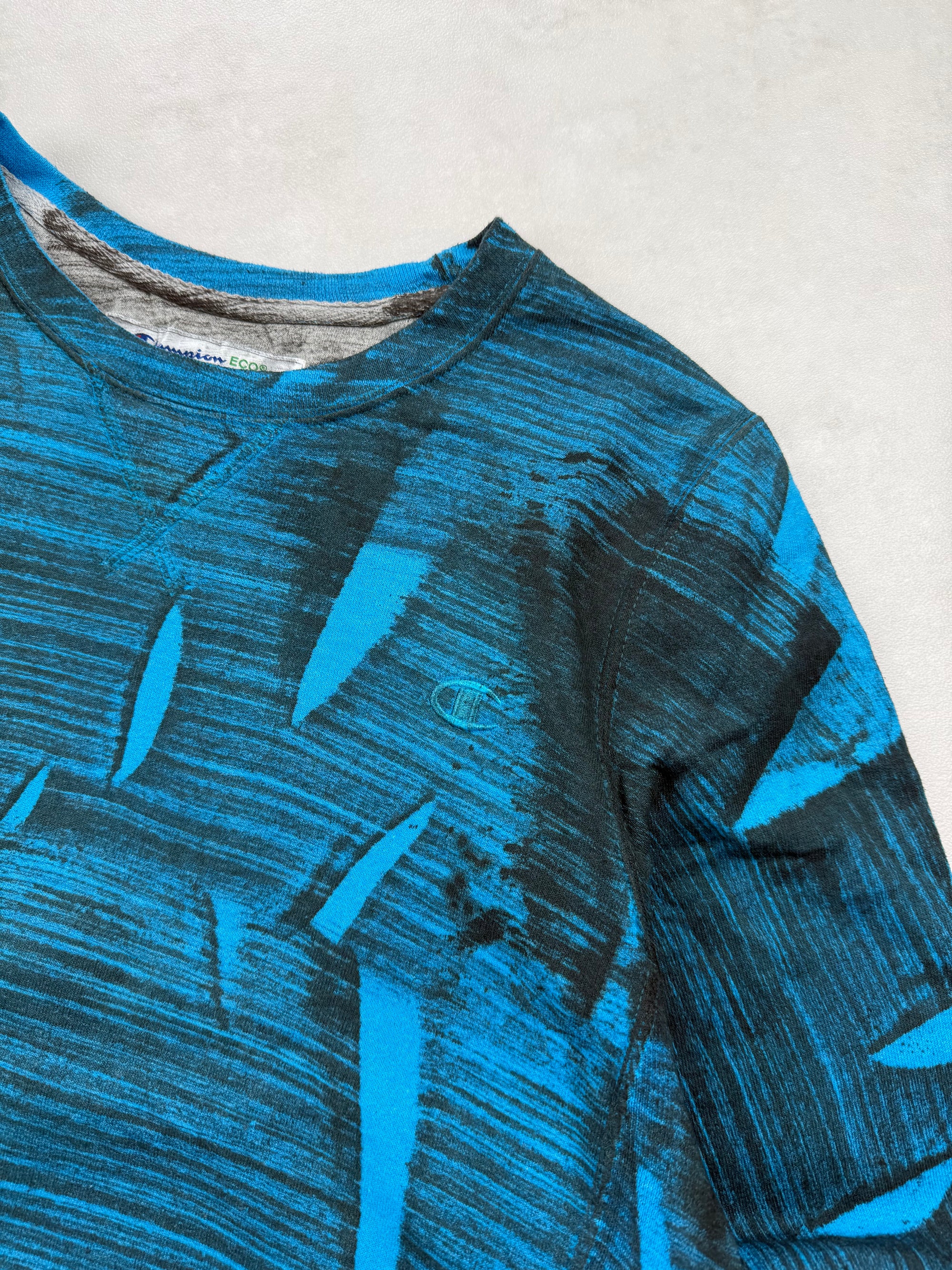 Sweat Champion Éco Motif Abstrait Bleu & Noir Tie & Dye - Taille S