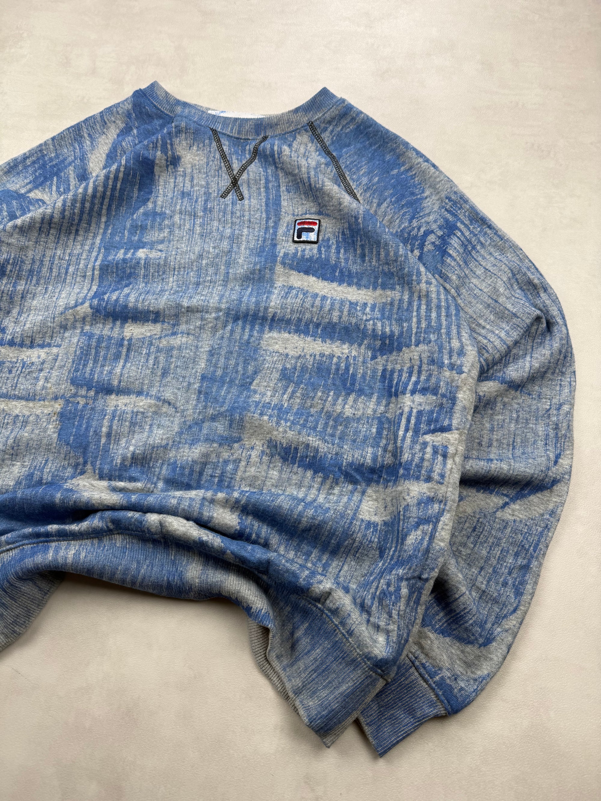 Sweat FILA Motif Abstrait Bleu & Gris Chiné Tie-Dye - Taille S