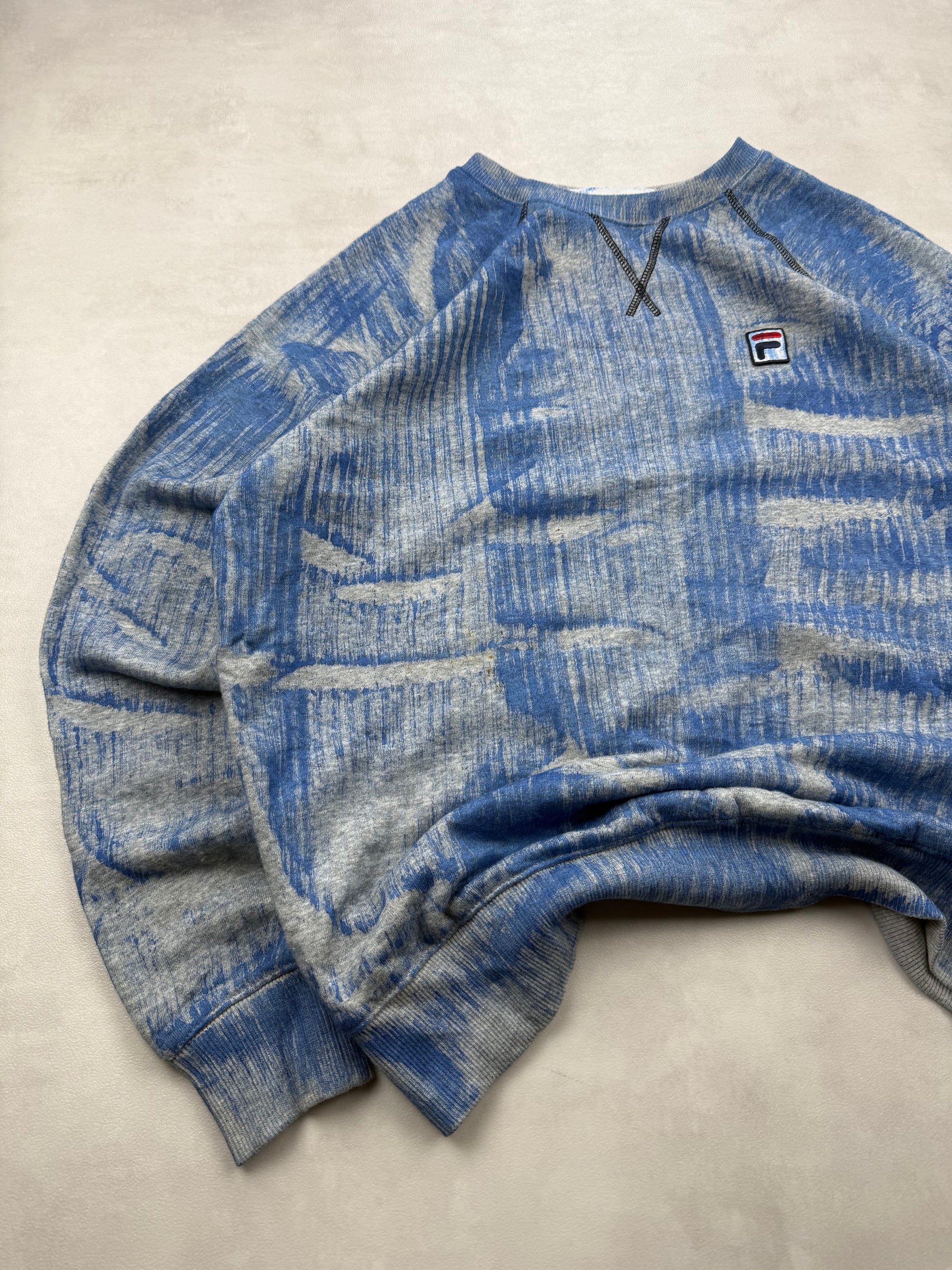 Sweat FILA Motif Abstrait Bleu & Gris Chiné Tie-Dye - Taille S