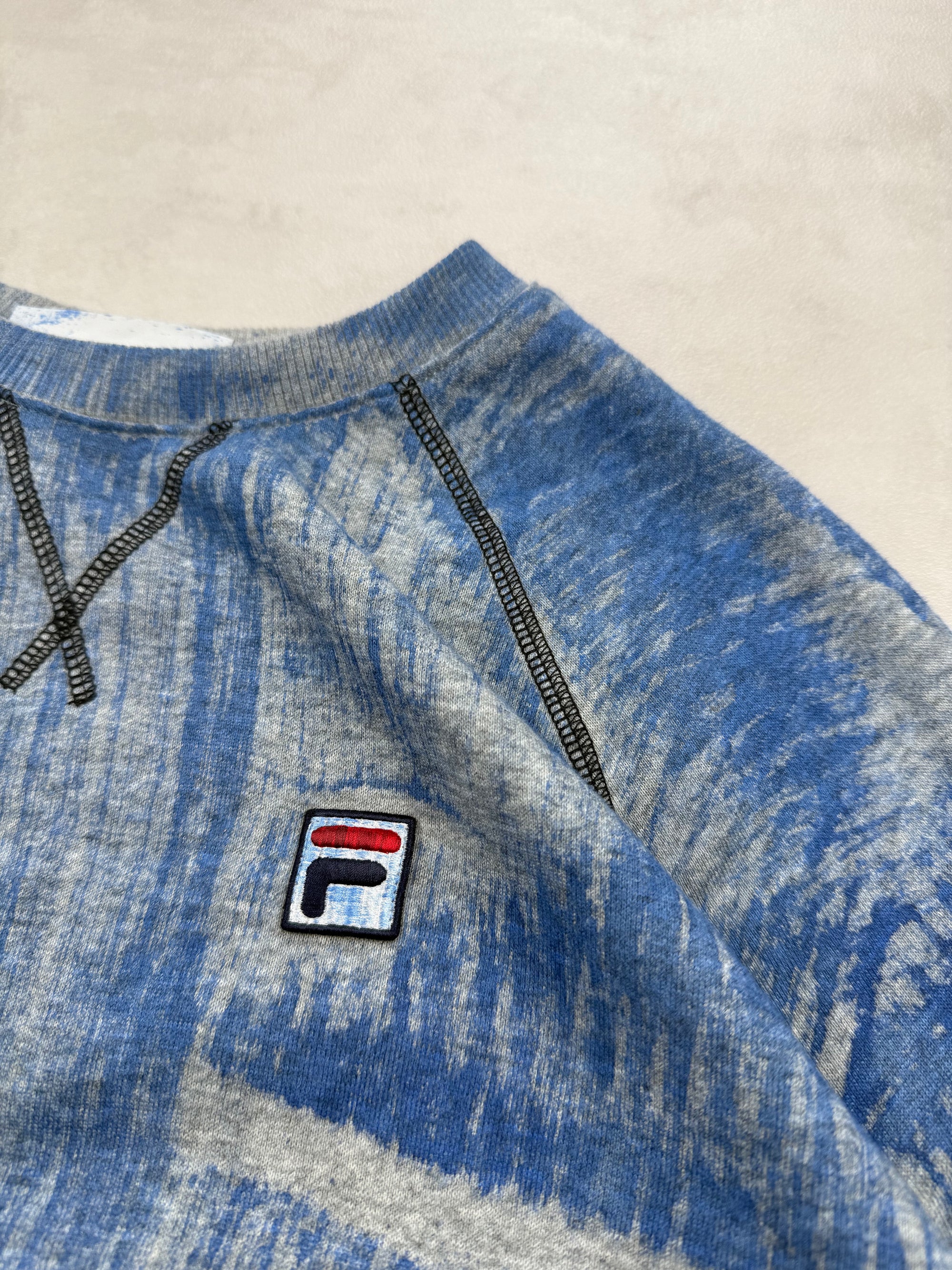 Sweat FILA Motif Abstrait Bleu & Gris Chiné Tie-Dye - Taille S