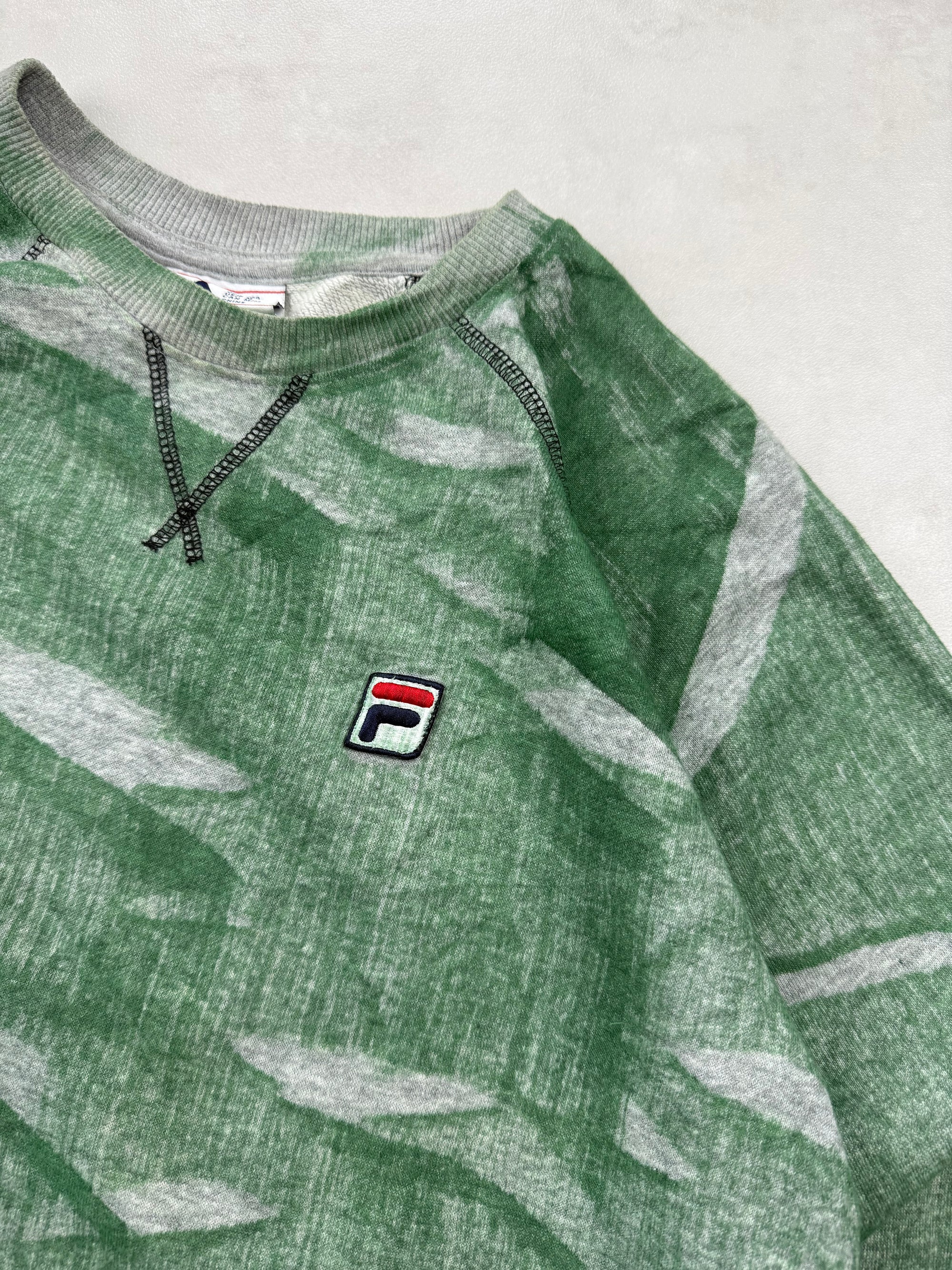 Sweat FILA Motif Abstrait Vert & Gris Tie & Dye - Taille M