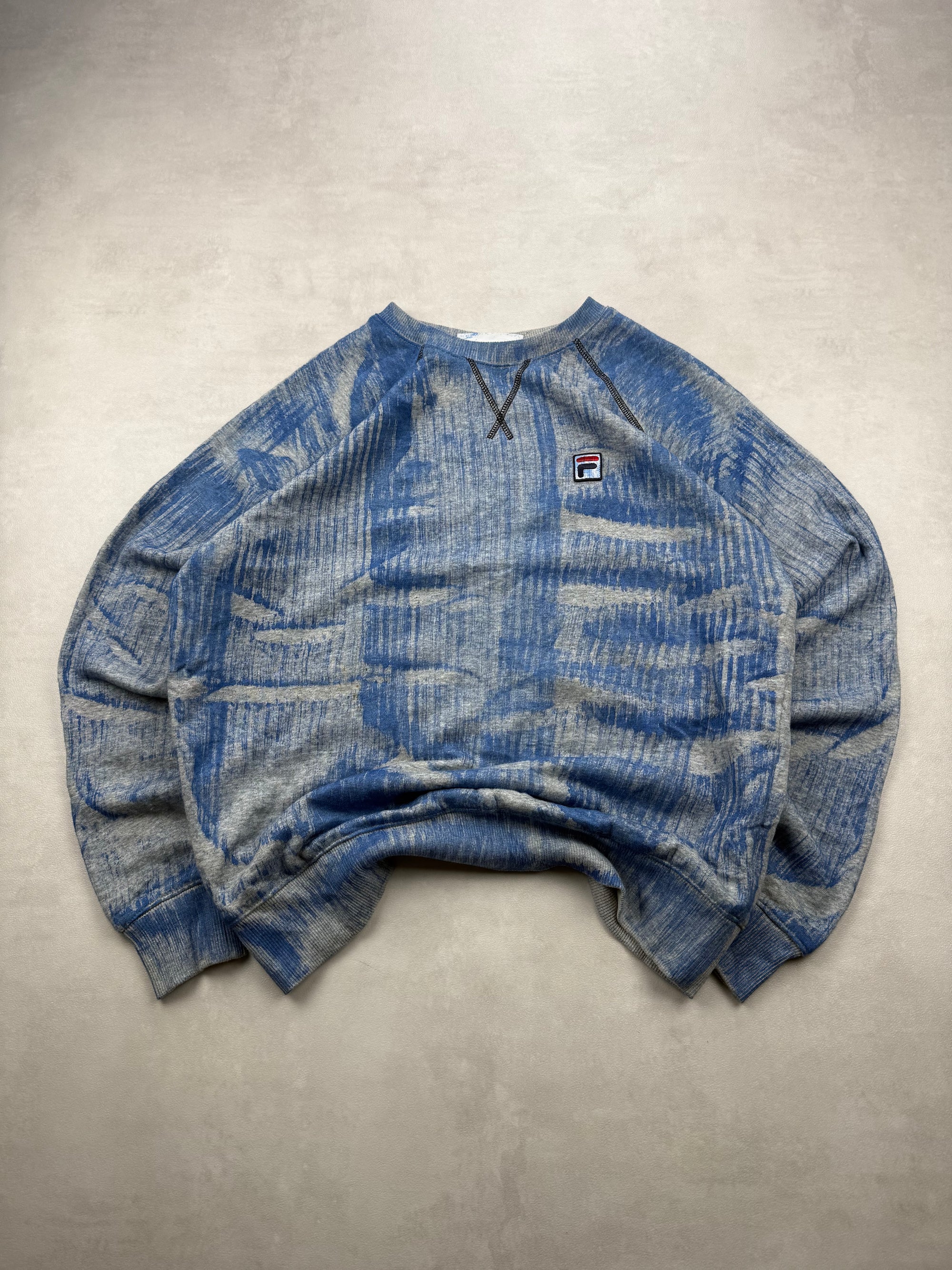 Sweat FILA Motif Abstrait Bleu & Gris Chiné Tie-Dye - Taille S