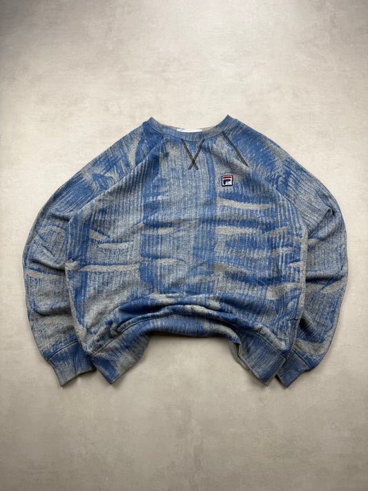 Sweat FILA Motif Abstrait Bleu & Gris Chiné Tie-Dye - Taille S