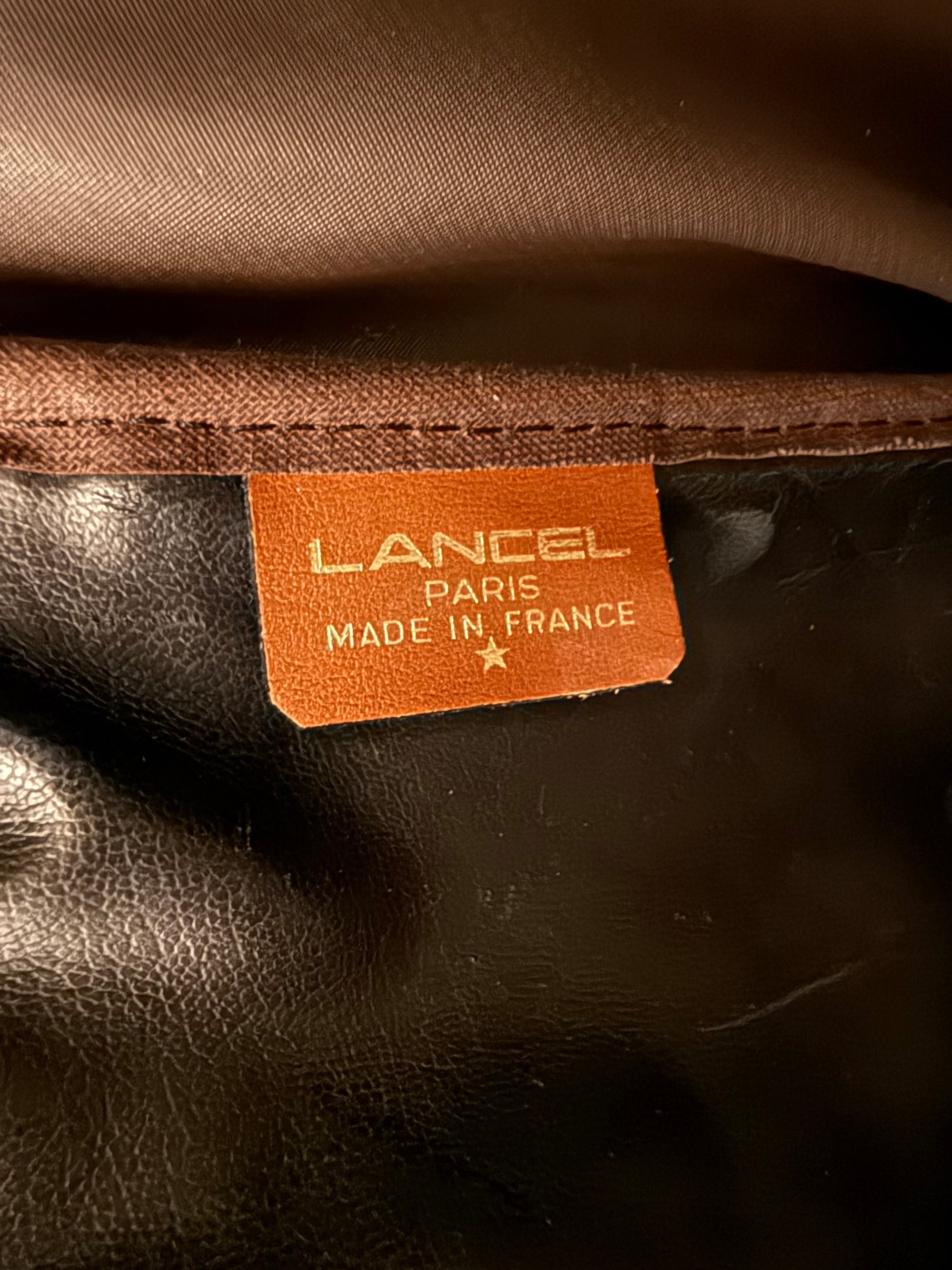 Lancel Paris sac de voyage vintage toile verte & cuir - made in France