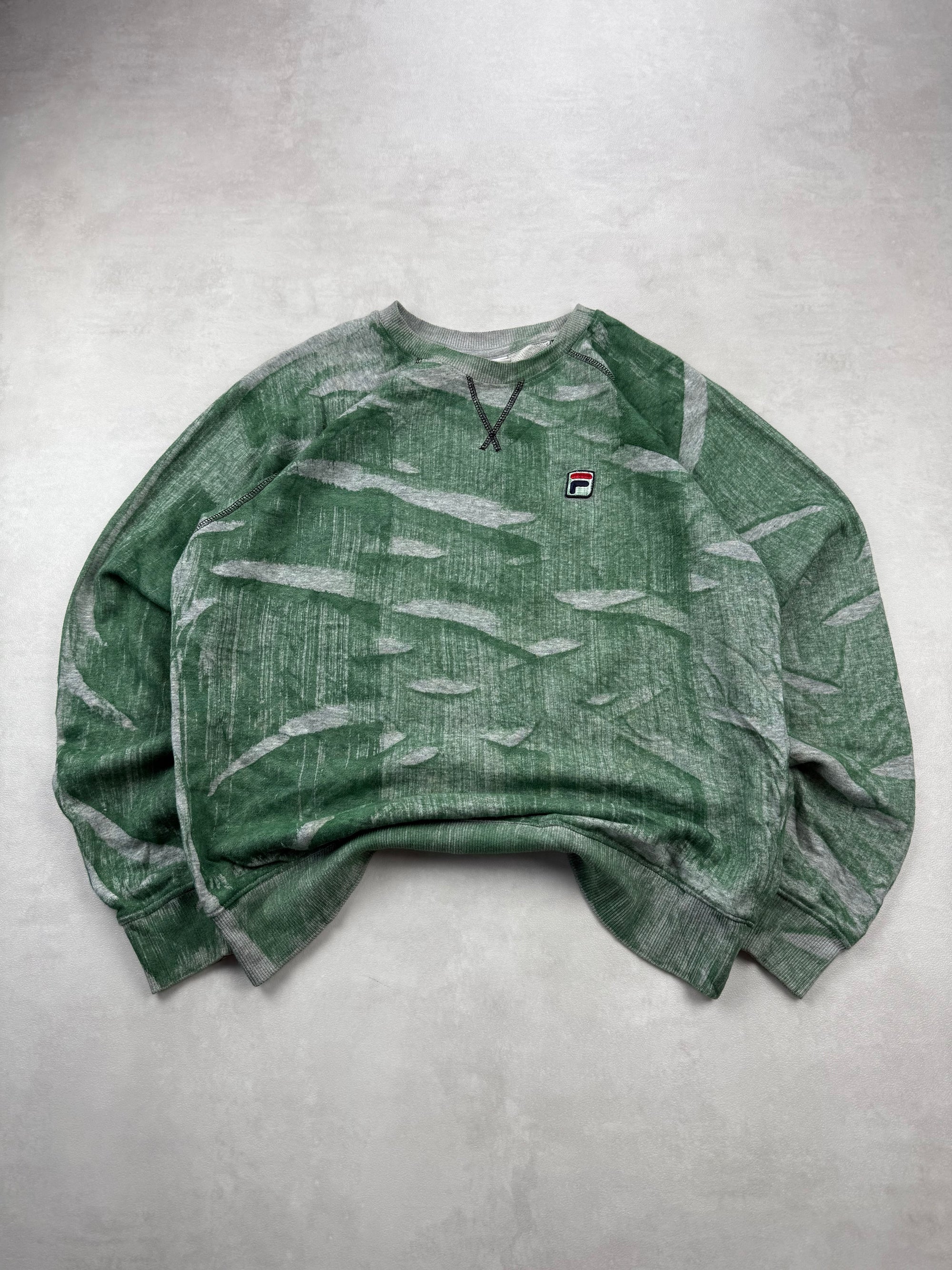 Sweat FILA Motif Abstrait Vert & Gris Tie & Dye - Taille M