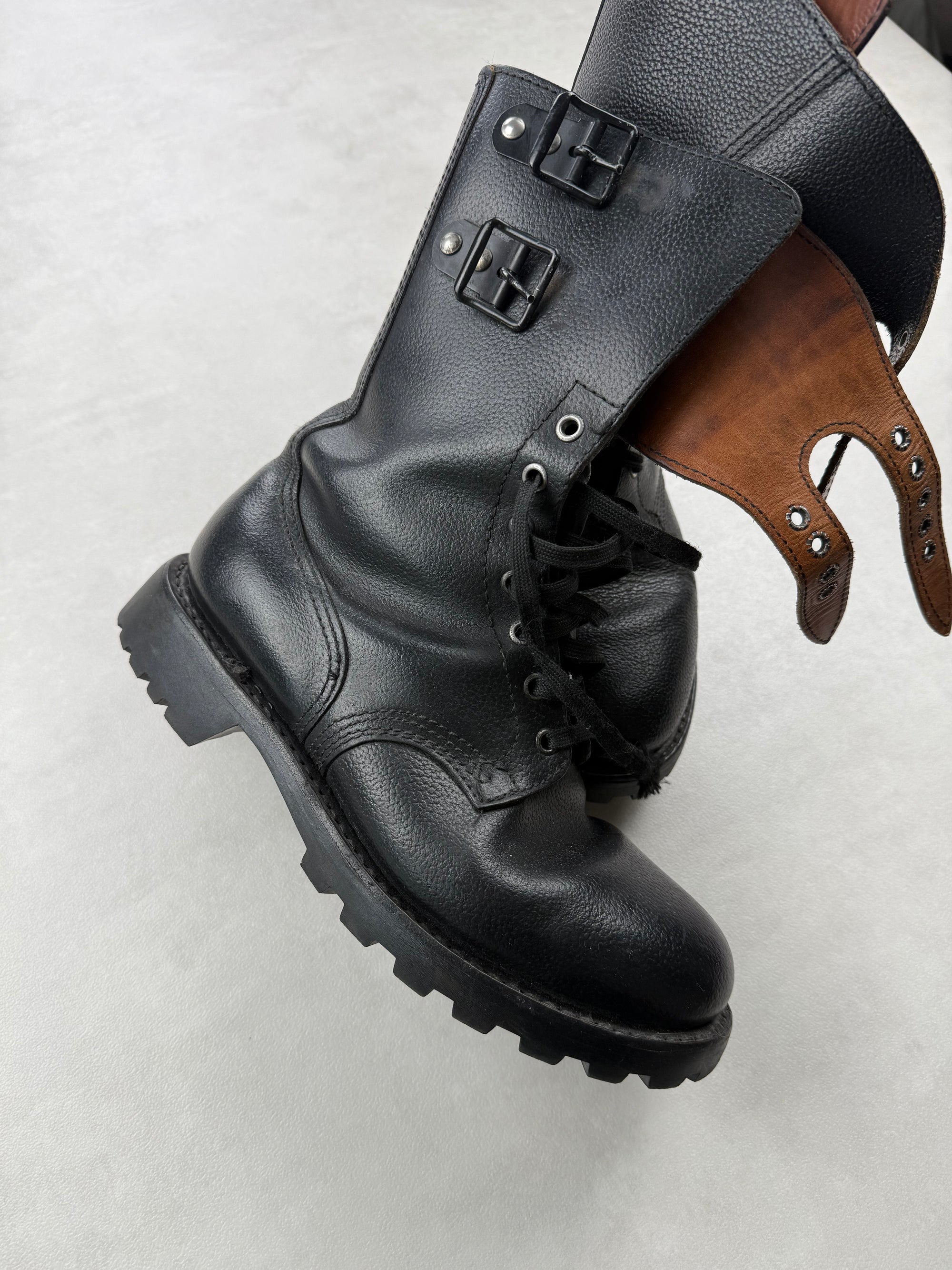 Rangers militaires cuir noir homme boucles combat boots taille - made in France - 42