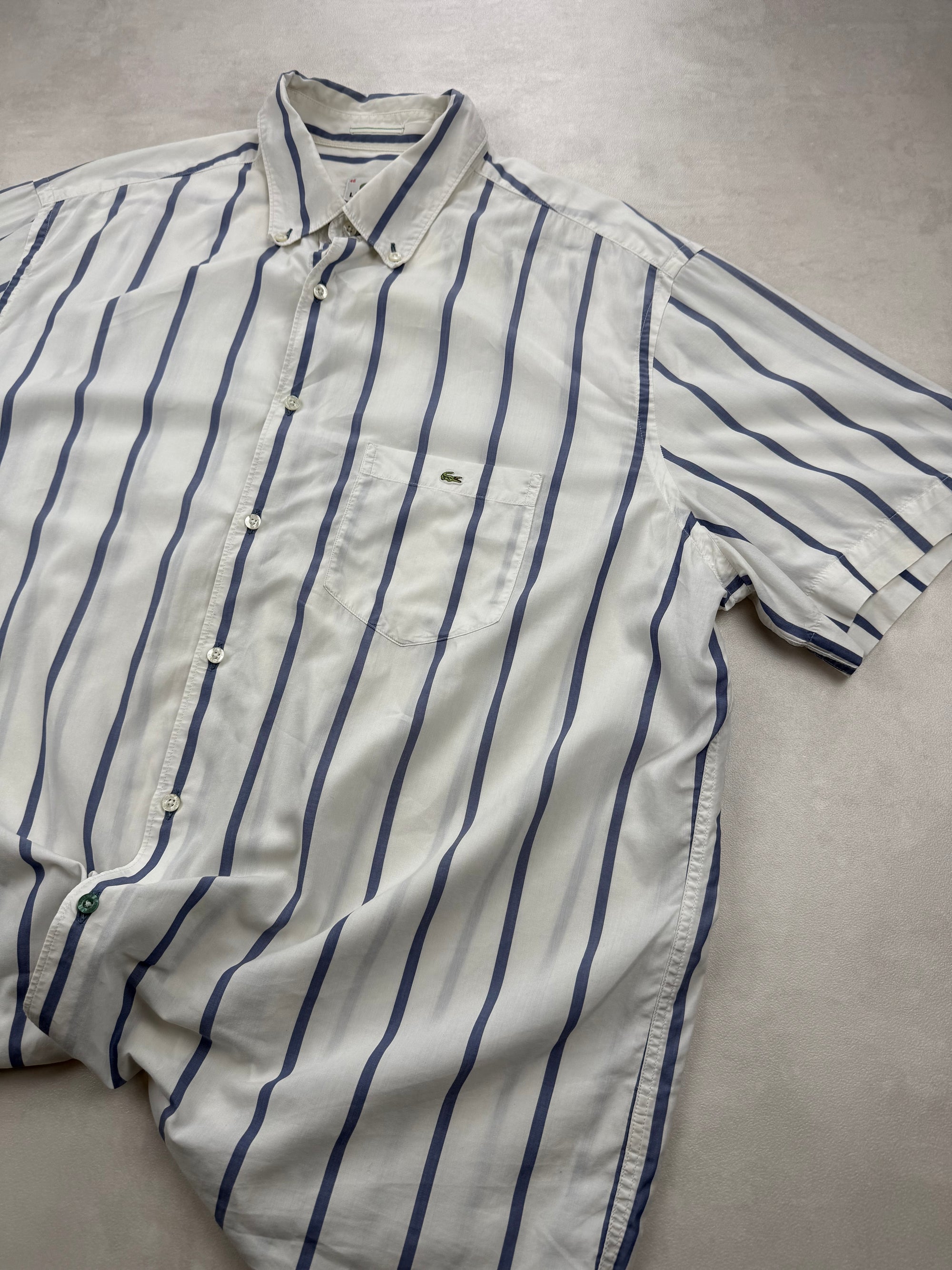 Chemisette Vintage Lacoste Rayures Bleues - Taille XXL (46)