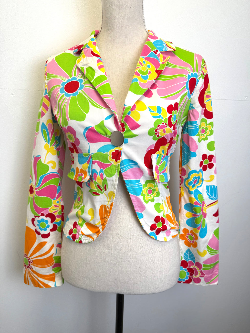 Veste cintrée fleurie 70s Pin-Up multicolore – Style pop / rétro – taille 38 / M