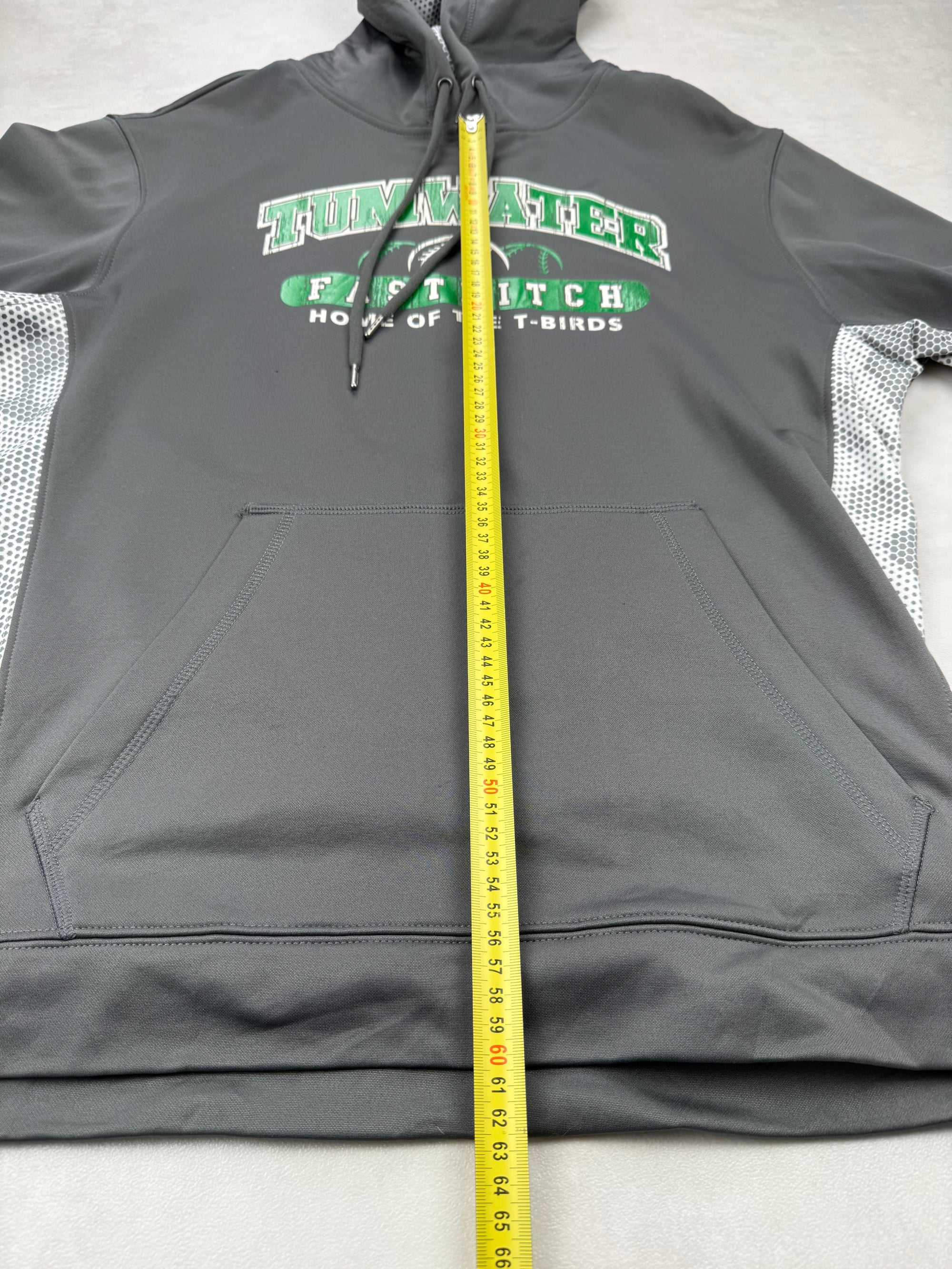 Sweat à capuche Tumwater Fastpitch vintage universitaire gris logo vert - taille S