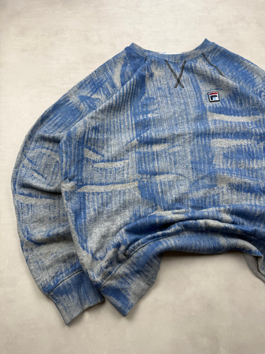 Sweat FILA Motif Abstrait Bleu & Gris Chiné Tie-Dye - Taille S