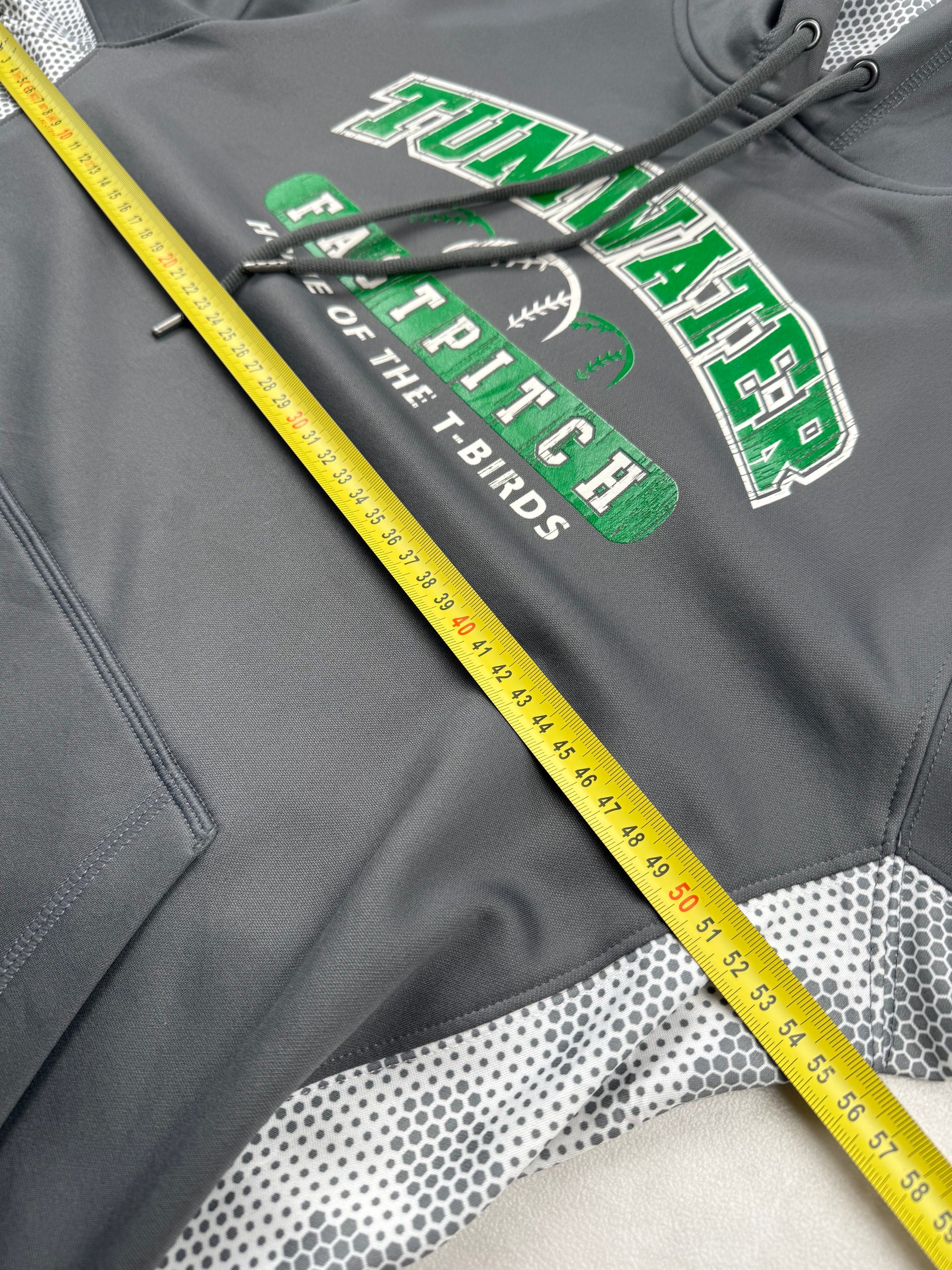 Sweat à capuche Tumwater Fastpitch vintage universitaire gris logo vert - taille S