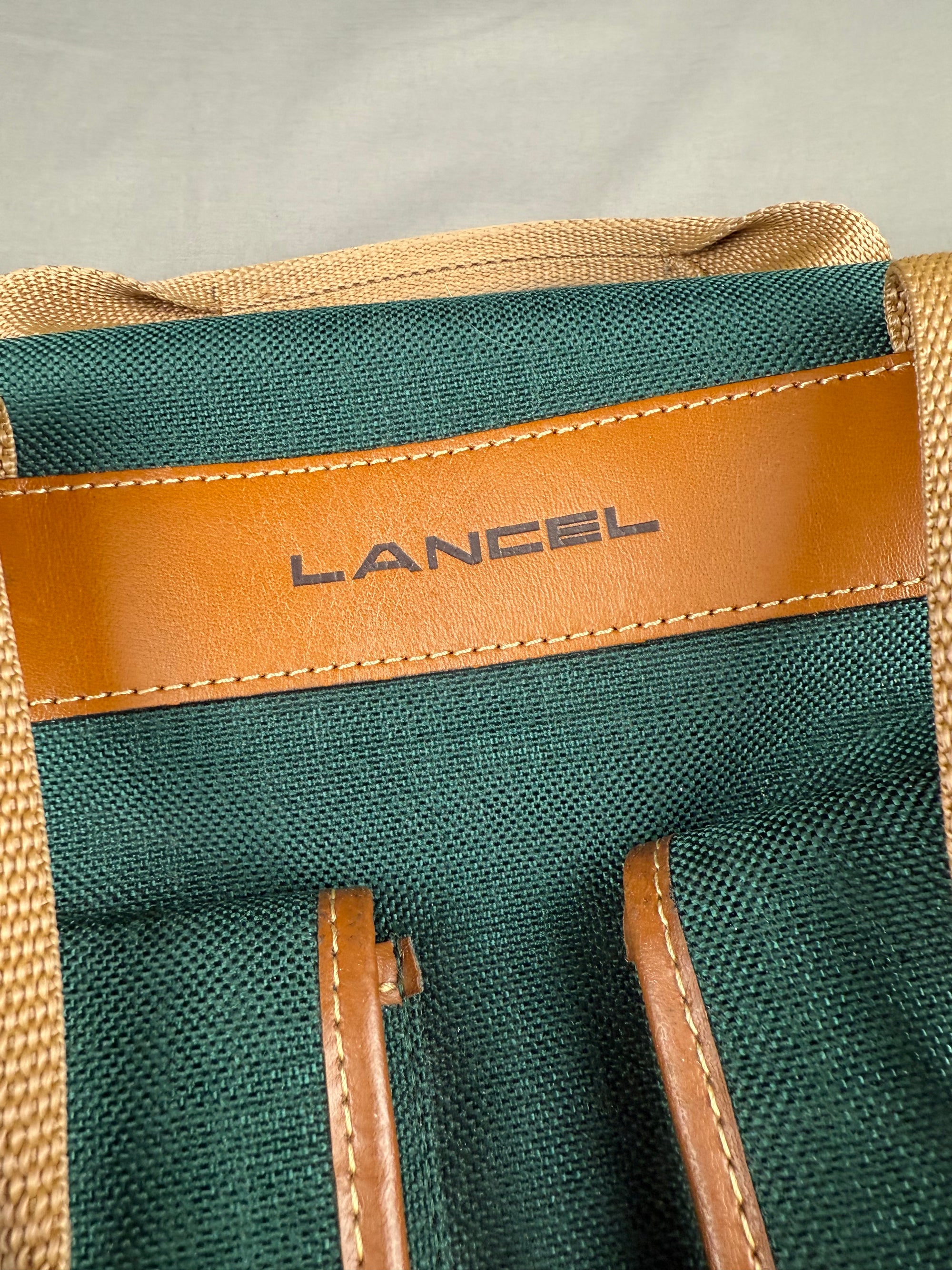 Lancel Paris sac de voyage vintage toile verte & cuir - made in France