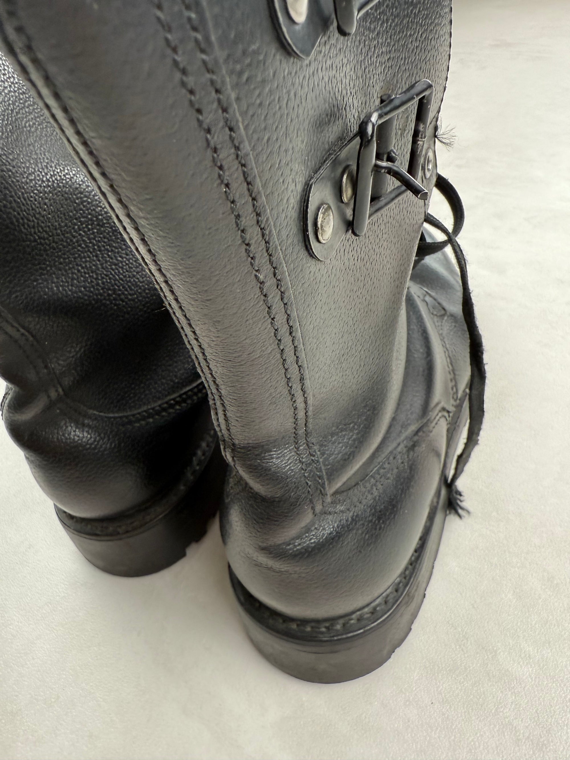 Rangers militaires cuir noir homme boucles combat boots taille - made in France - 42