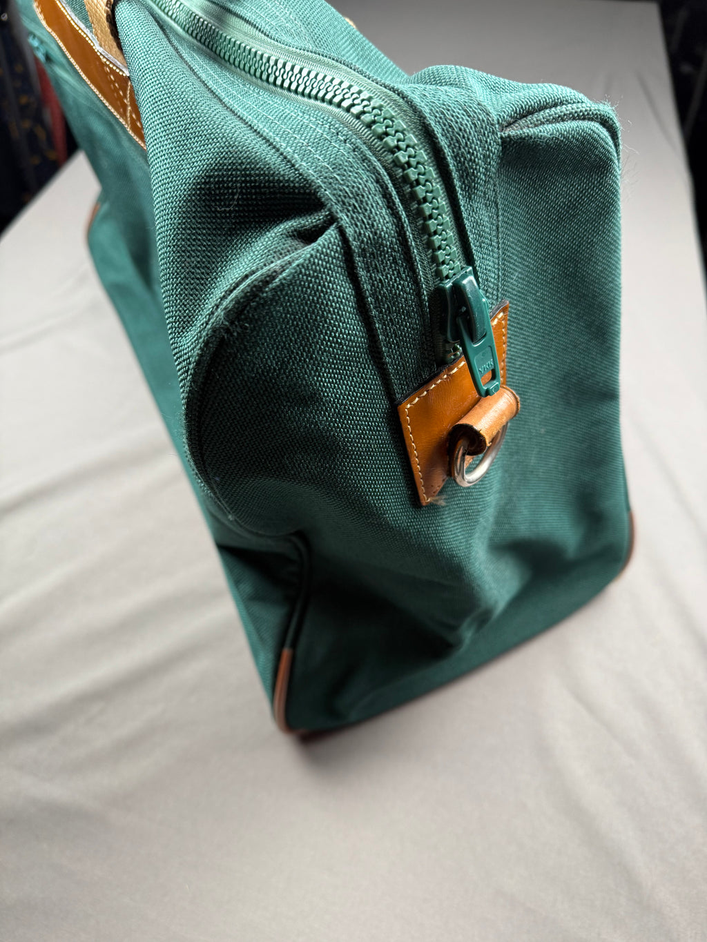 Lancel Paris sac de voyage vintage toile verte & cuir - made in France