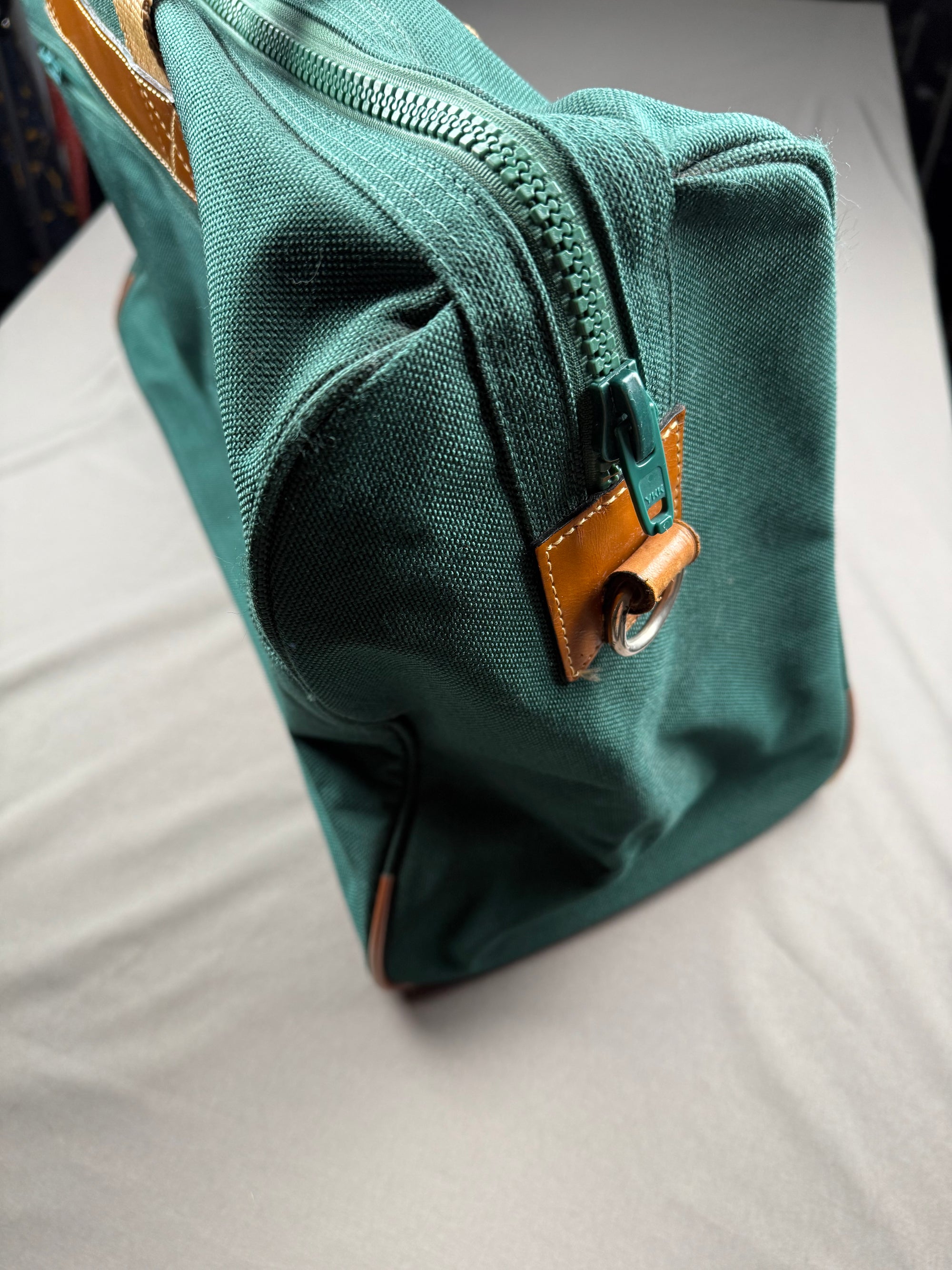 Lancel Paris sac de voyage vintage toile verte & cuir - made in France