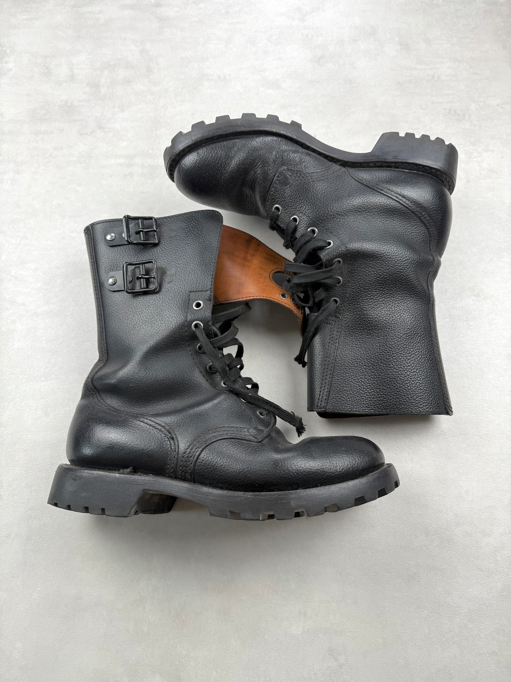 Rangers militaires cuir noir homme boucles combat boots taille - made in France - 42