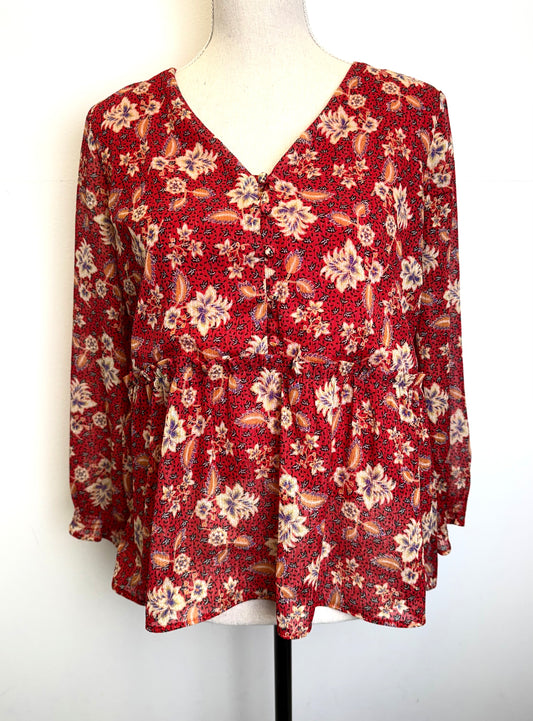 Blouse rouge fleurie Maison 123 – taille 38 / M
