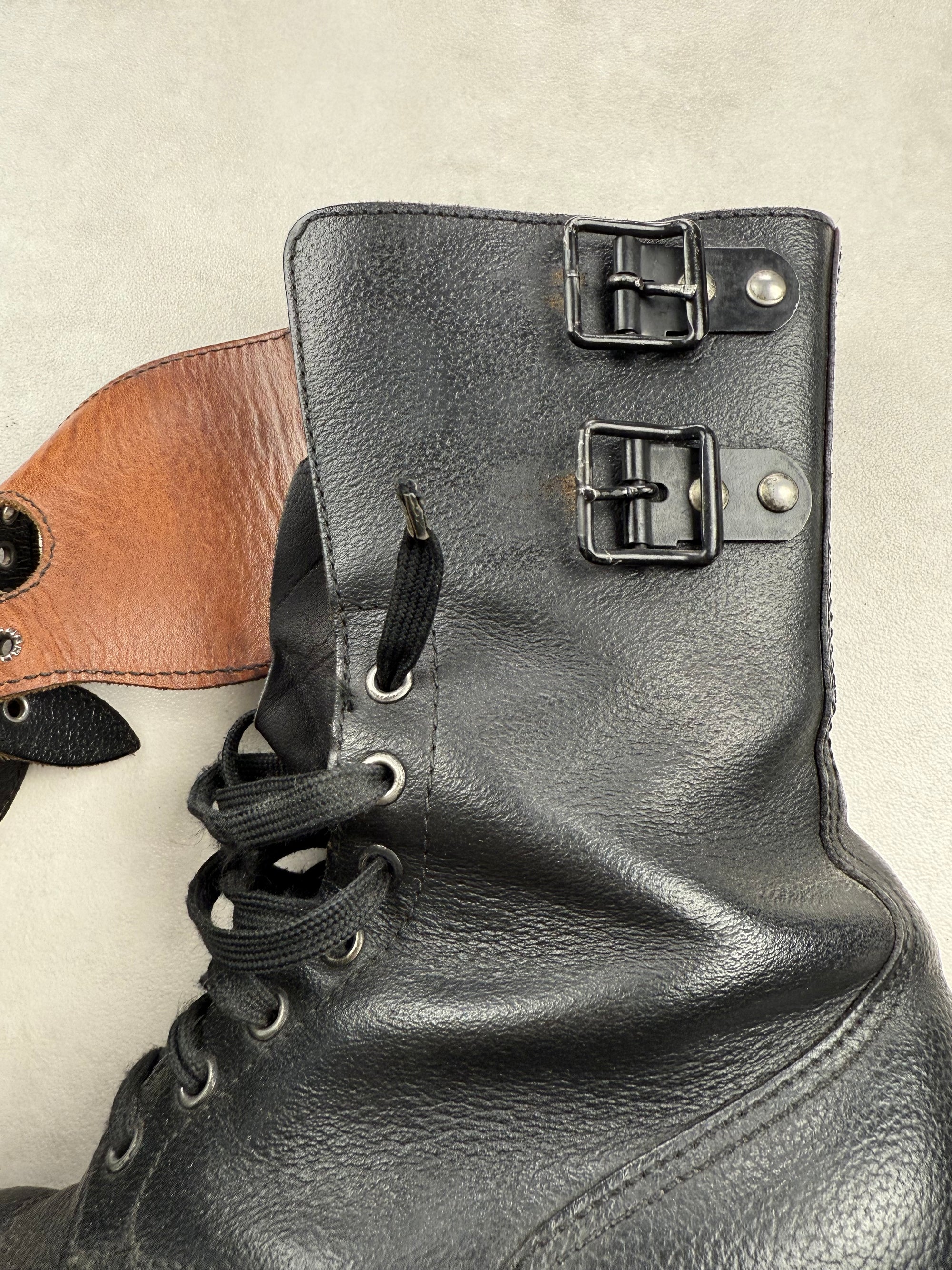 Rangers militaires cuir noir homme boucles combat boots taille - made in France - 42