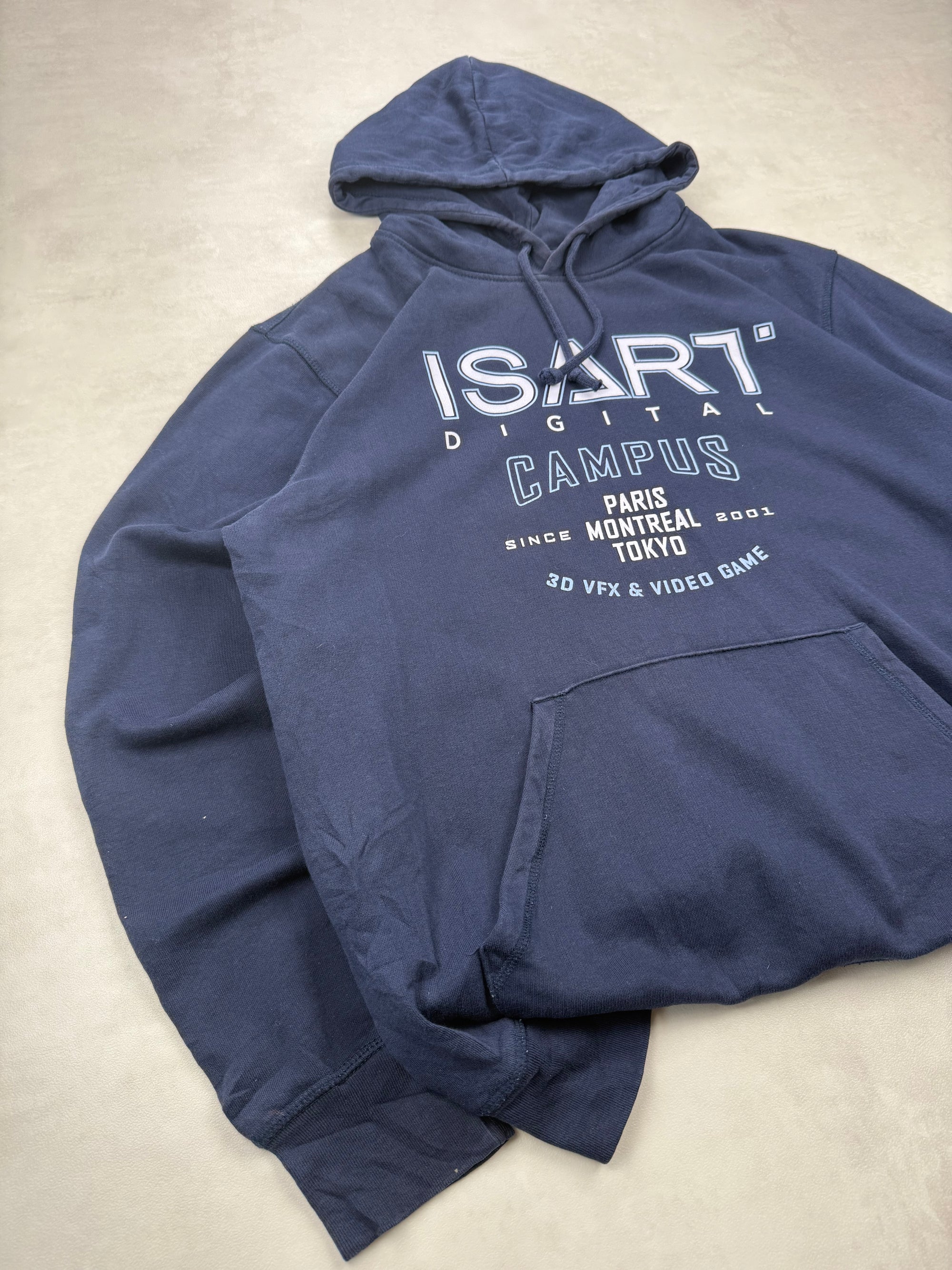 Sweat à capuche Isart Digital Campus vintage bleu marine - taille XL