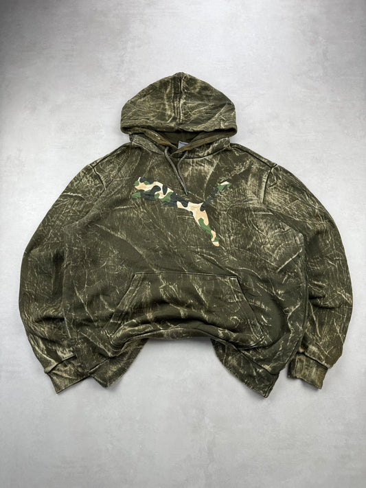 Sweat à Capuche PUMA Kaki Effet Vintage Tie Dye - Taille M