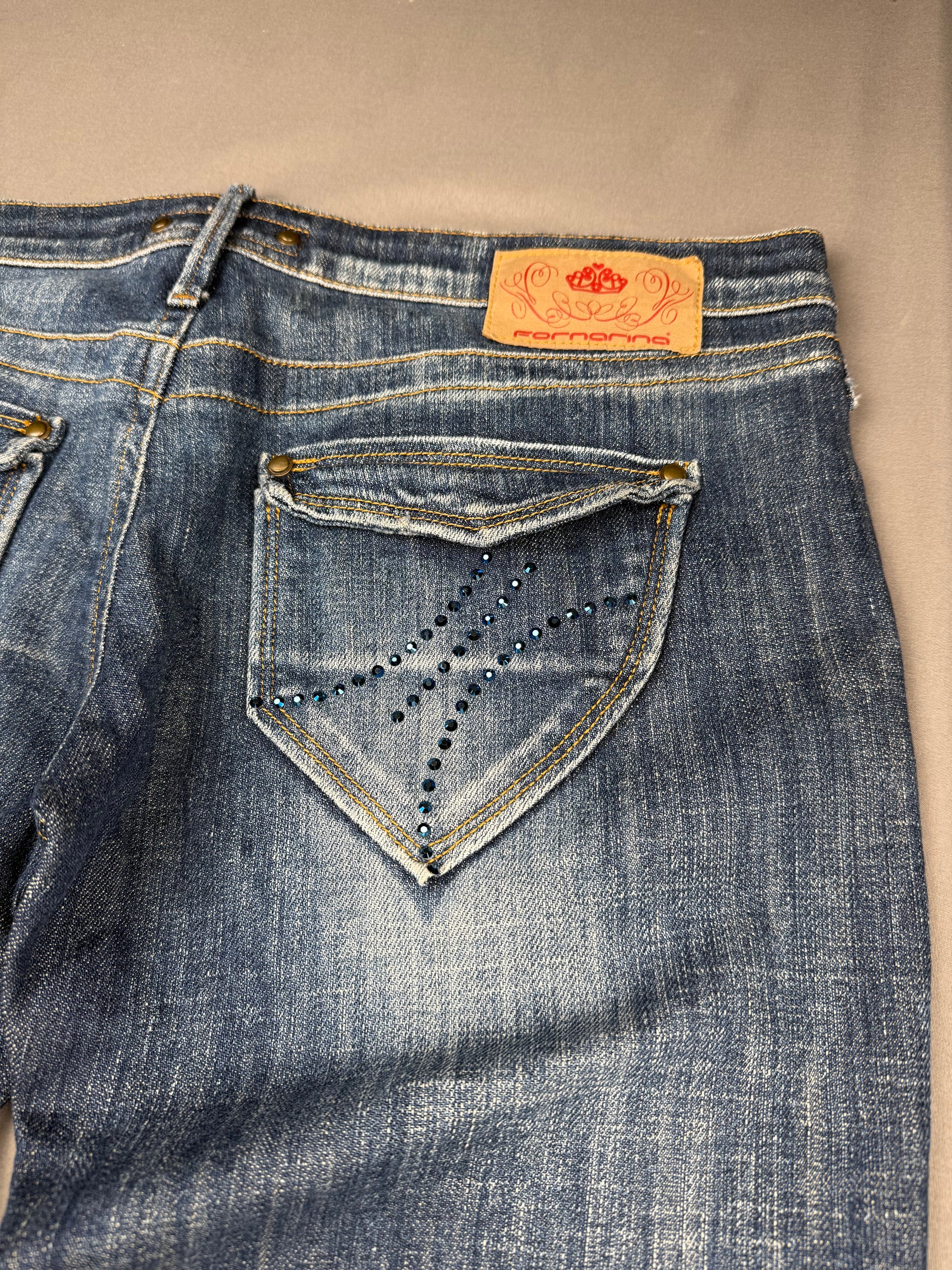 Jean Fornarina bootcut bleu délavé strass Y2k femme – taille 42