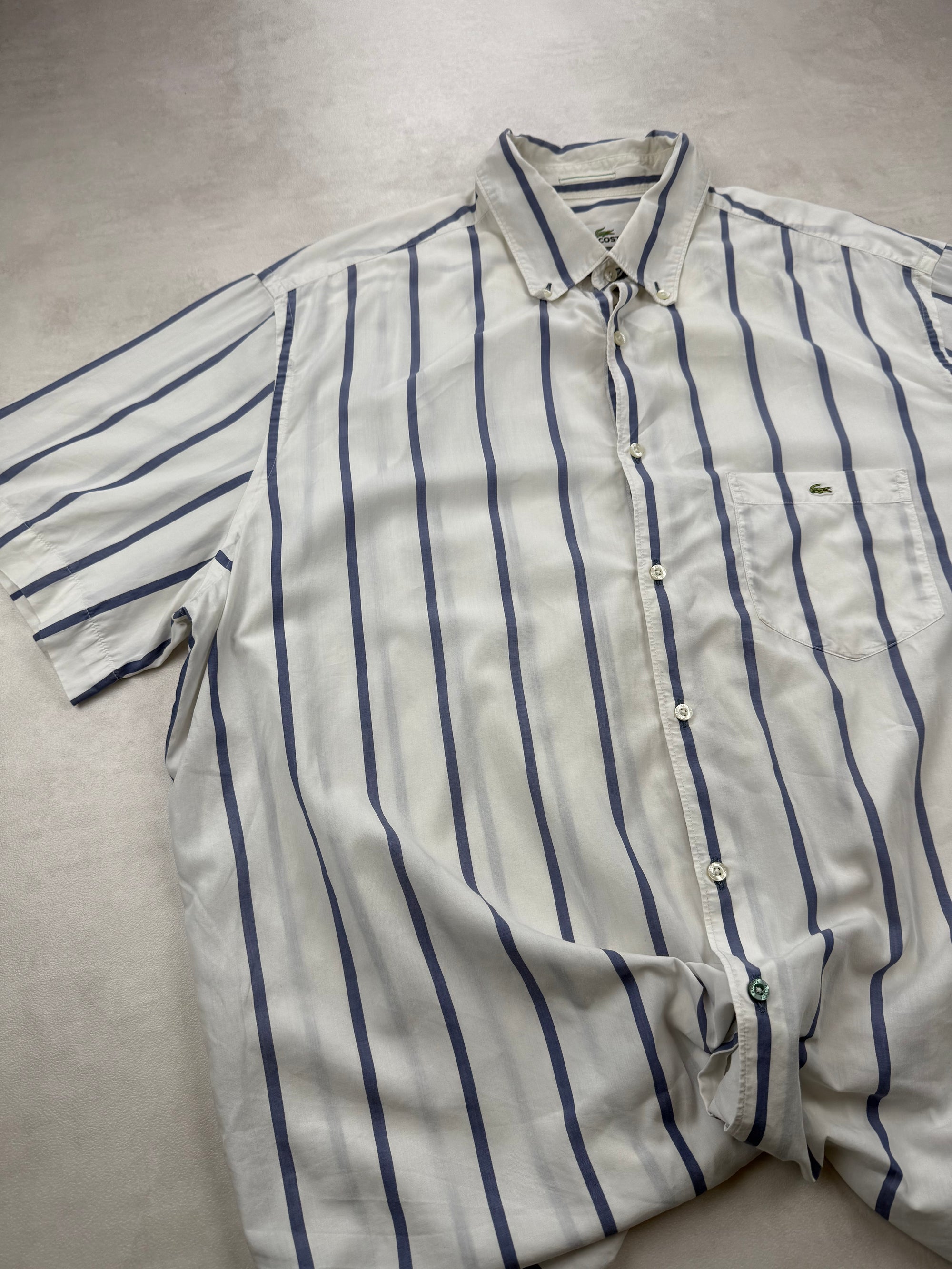 Chemisette Vintage Lacoste Rayures Bleues - Taille XXL (46)