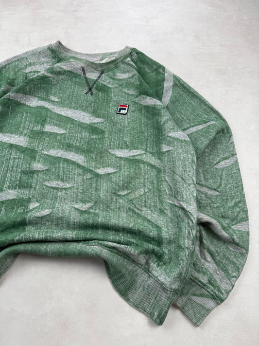Sweat FILA Motif Abstrait Vert & Gris Tie & Dye - Taille M