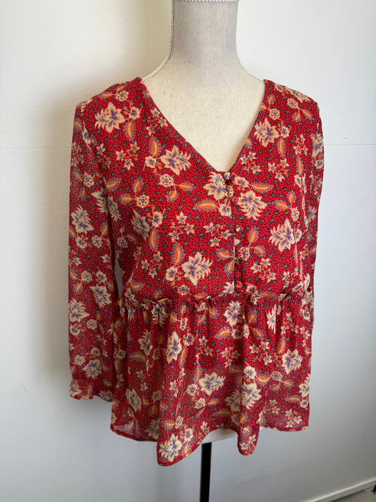 Blouse rouge fleurie Maison 123 – taille 38 / M