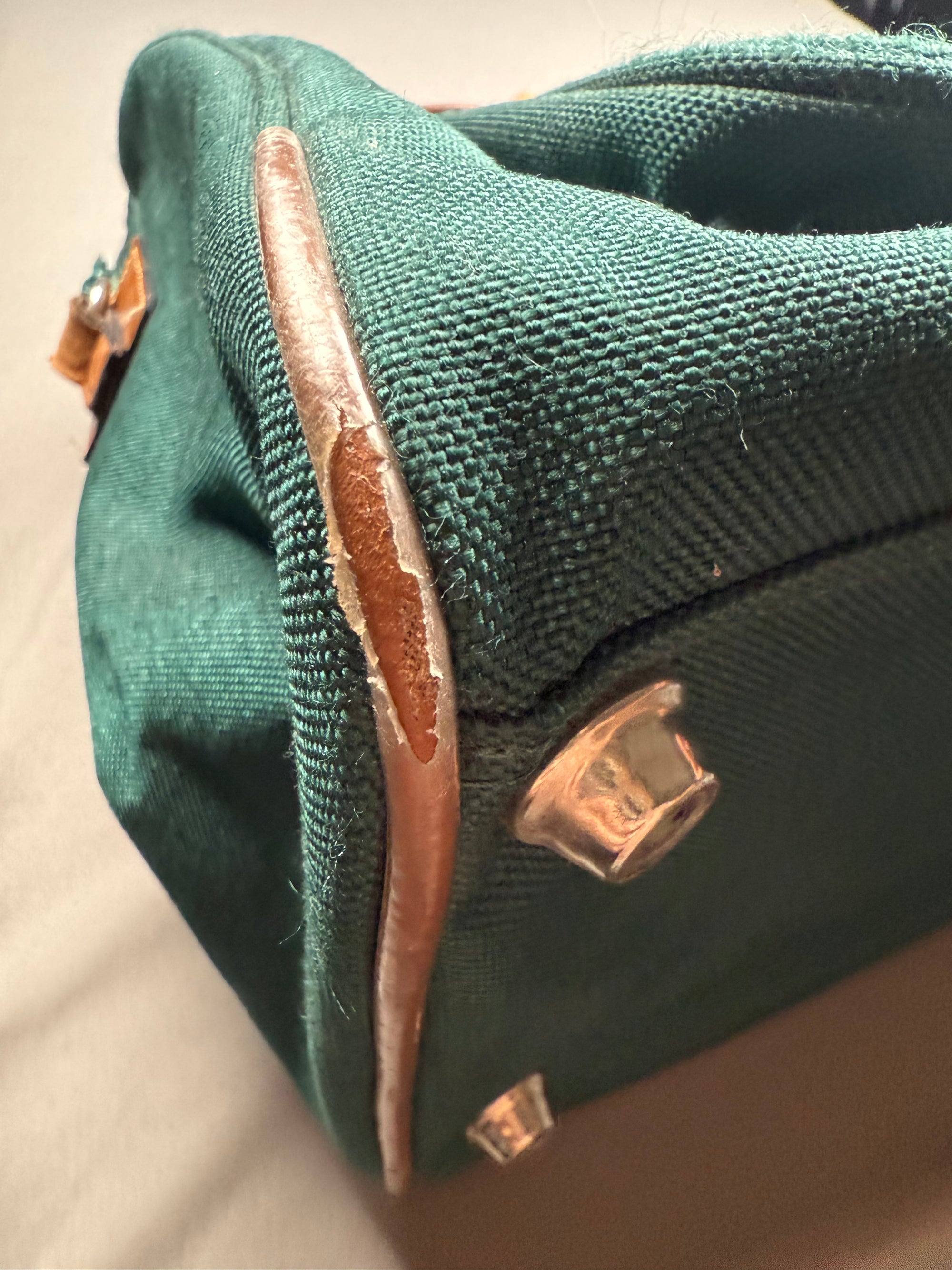 Lancel Paris sac de voyage vintage toile verte & cuir - made in France