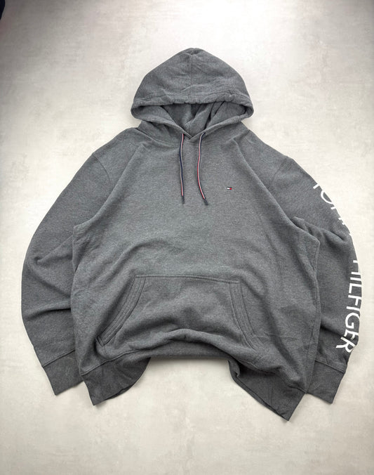 Sweat à Capuche Tommy Hilfiger Gris Logo Manches Streetwear - Taille XL