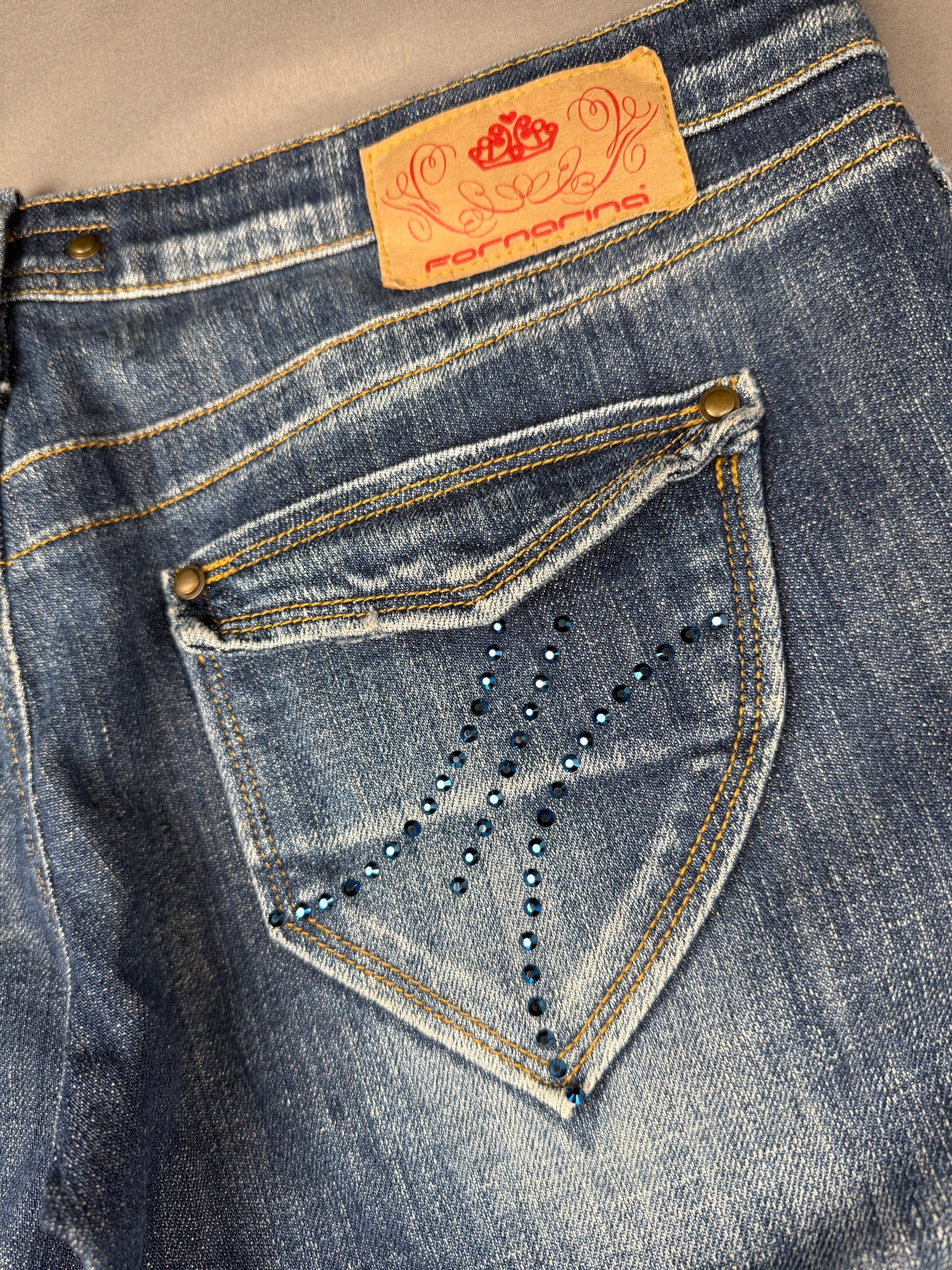Jean Fornarina bootcut bleu délavé strass Y2k femme – taille 42