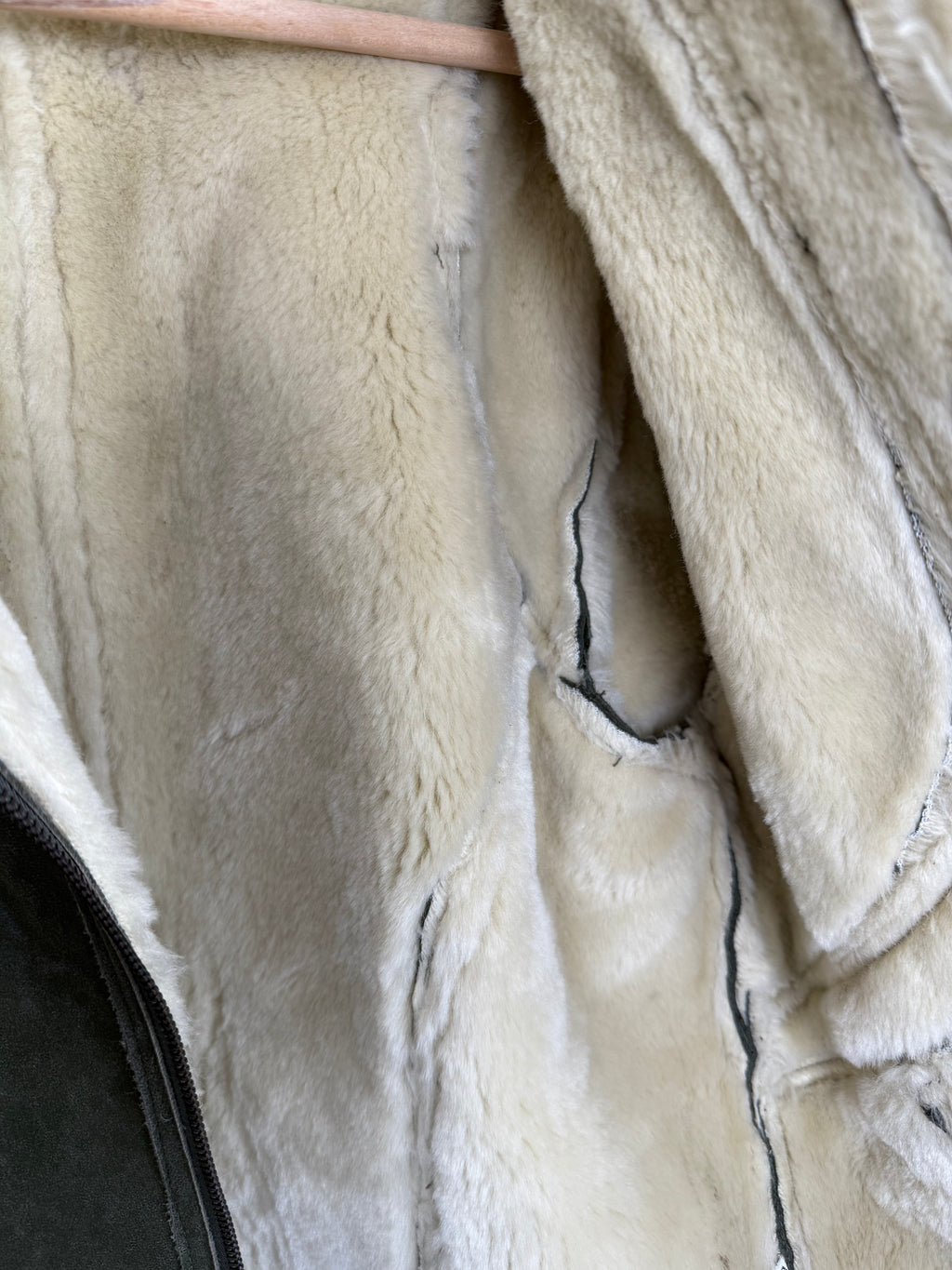 Blouson Bombardier Cuir de Chèvre Vert Vintage Empiècements Fourrure - Taille S